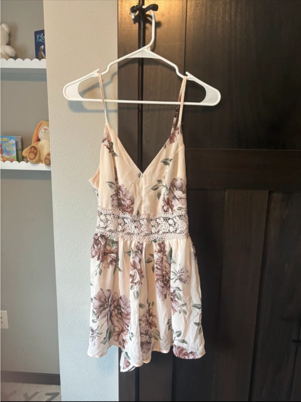 Floral Lace-Trim Slip Dress in Blush Pink